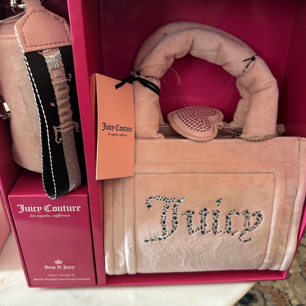 Juicy Couture Plush Blush Pink Mini Tote with Crystal Logo
